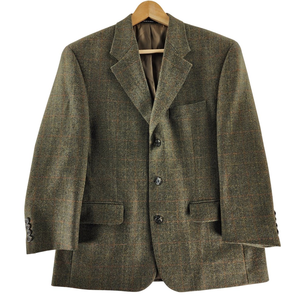 Lauren Ralph Lauren Blazer Mens 40S Wool Herringbone Plaid Olive Sport Coat